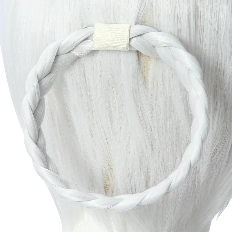 L-email wig NieR Kaine Cosplay Wig NieR RepliCant Cosplay Sliver White Braided Wigs with Bangs Synthetic Hair Heat Resistant