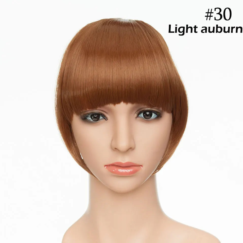 SNOILITE Synthetic Clip In Bangs Hair Extensions Black Brown Blonde Fake Fringe hairpiece 18colors blunt bangs for women