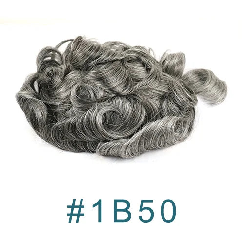 Ultra Thin Skin 1B80 Men Toupee Human Hair 0.02mm Full PU Gery Black Mix Wig Capillary Prosthesis Toupet Male Replacement System