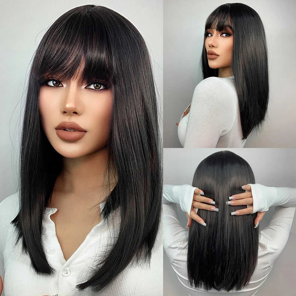 ELEMENT Synthetic Short Straight Wig Black Ombre Blonde Bob Wigs with Bangs for Women Cosplay Party Daily Hair Headband