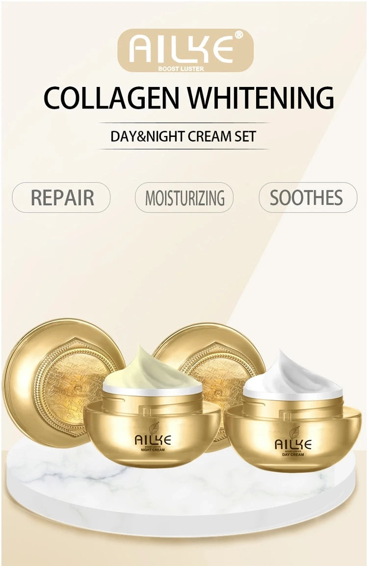 AILKE Collagen Lightening Face Care Set, Moisturizing, Even Skin Tone, Anti-Aging, Wrinkles, For All Skin Types Cosmetics