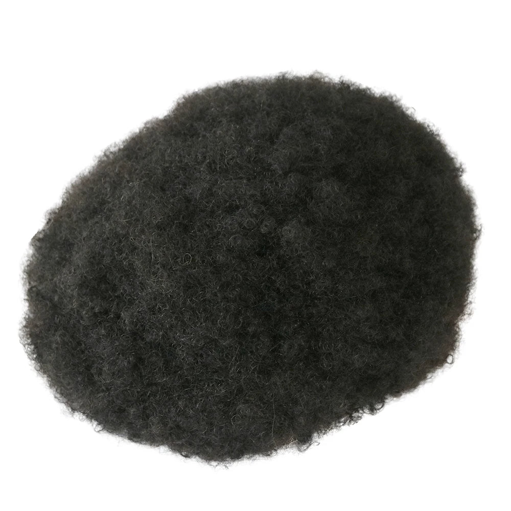 6mm 10mm Afro Wave Full Skin Toupee for Basketbass Players and Fans Brazilian Remy Human Hair Replacement Afro Wave Hair Men Wig