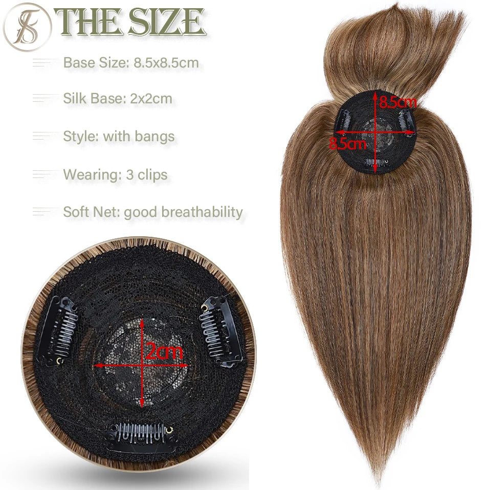 TESS Women Topper 8.5x8.5cm Hair Clips Hair Toppers Natural Hair Wigs 100% Human Hair For Women Hairpiece Clip In Hair Extension