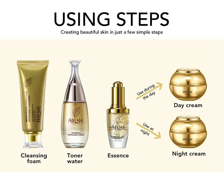 AILKE Collagen Lightening Face Care Set, Moisturizing, Even Skin Tone, Anti-Aging, Wrinkles, For All Skin Types Cosmetics