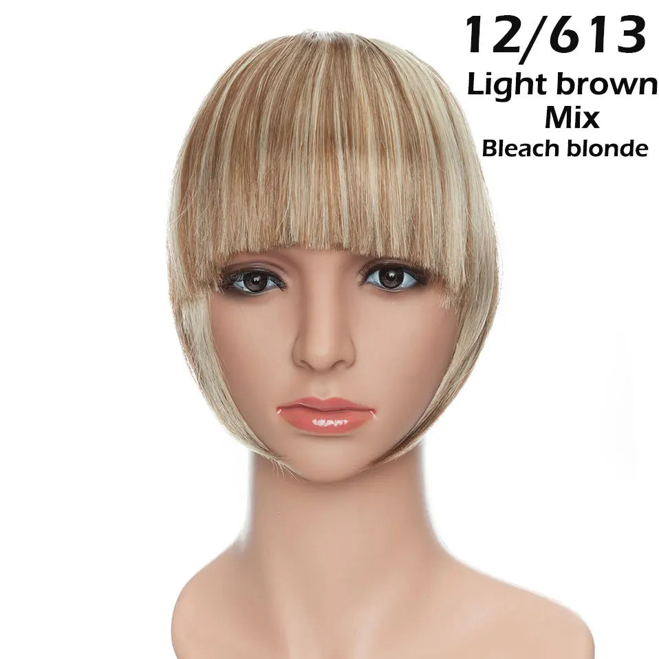 SNOILITE Synthetic Clip In Bangs Hair Extensions Black Brown Blonde Fake Fringe hairpiece 18colors blunt bangs for women