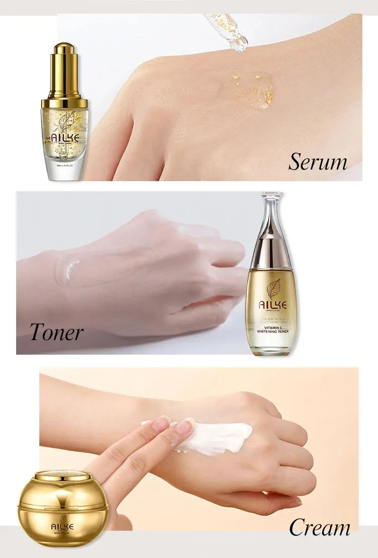 AILKE Collagen Lightening Face Care Set, Moisturizing, Even Skin Tone, Anti-Aging, Wrinkles, For All Skin Types Cosmetics