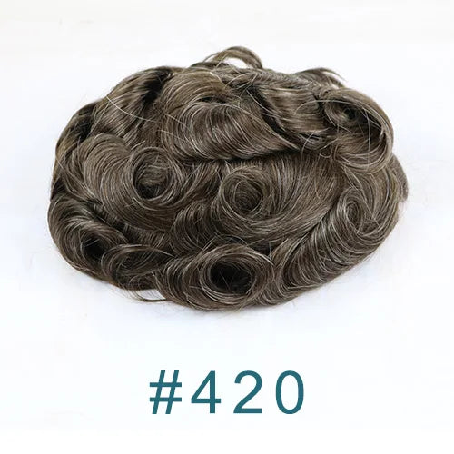 Dark Brown Men Toupee 80% Natural Hairline 0.02mm Invisible Super Thin Skin PU Black Grey Blonde Human Hair Hairpieces Prosthesi