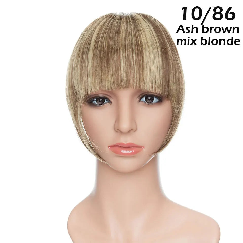 SNOILITE Synthetic Clip In Bangs Hair Extensions Black Brown Blonde Fake Fringe hairpiece 18colors blunt bangs for women