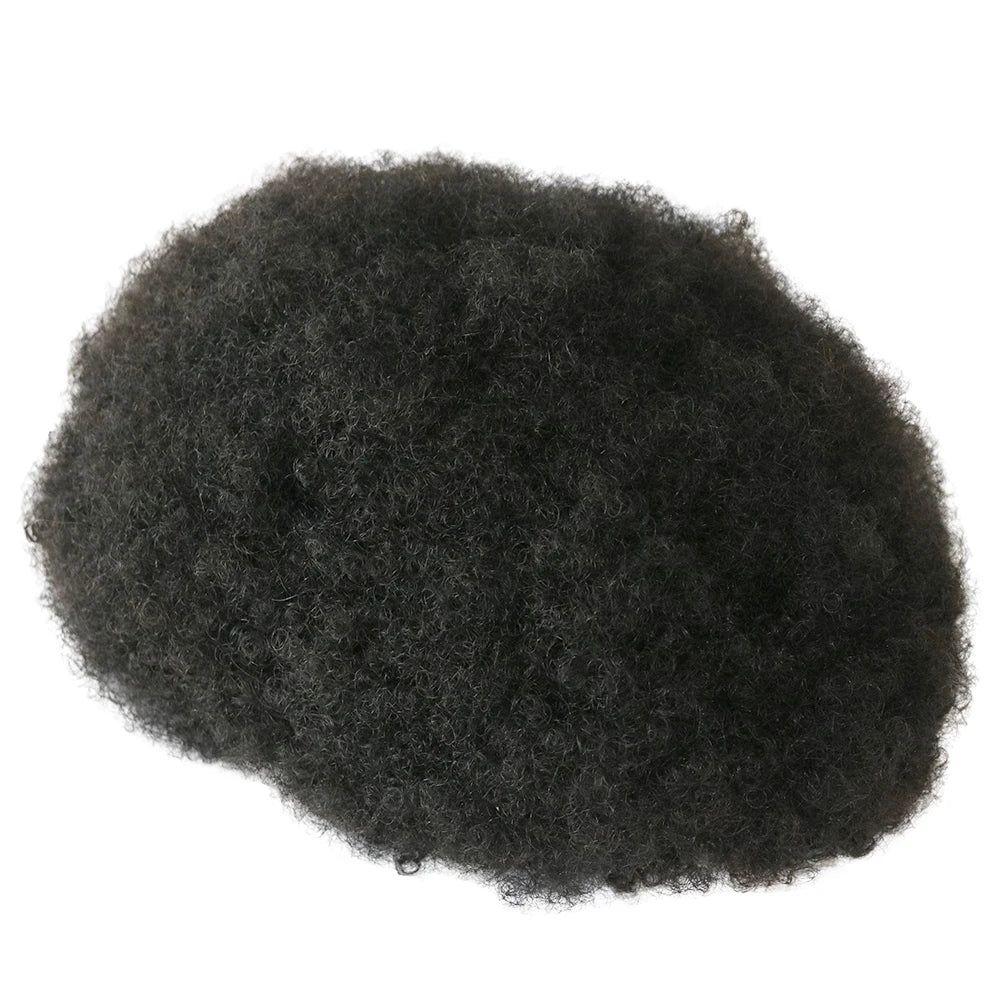 6mm 10mm Afro Wave Full Skin Toupee for Basketbass Players and Fans Brazilian Remy Human Hair Replacement Afro Wave Hair Men Wig