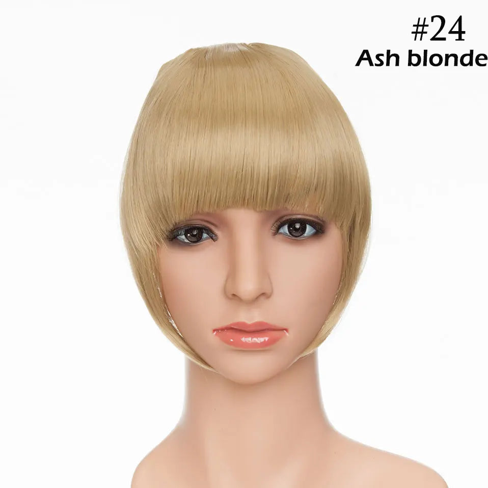 SNOILITE Synthetic Clip In Bangs Hair Extensions Black Brown Blonde Fake Fringe hairpiece 18colors blunt bangs for women