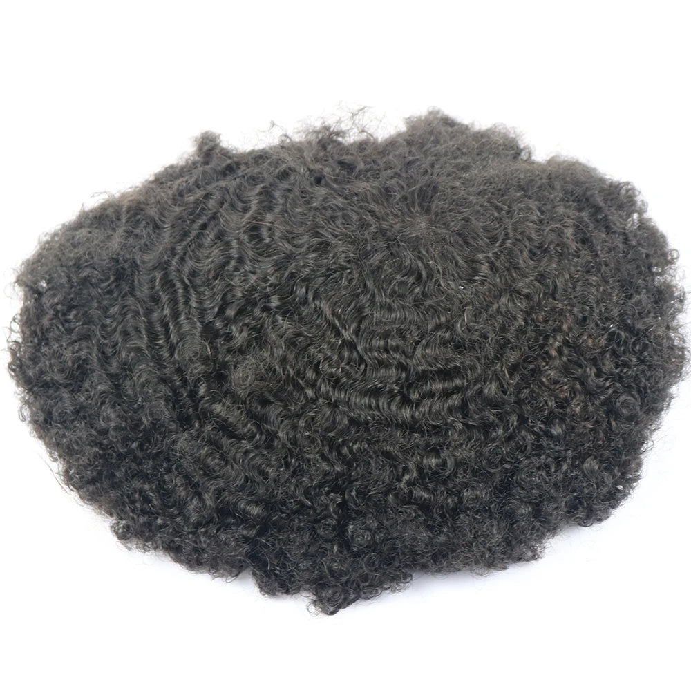 6mm 10mm Afro Wave Full Skin Toupee for Basketbass Players and Fans Brazilian Remy Human Hair Replacement Afro Wave Hair Men Wig