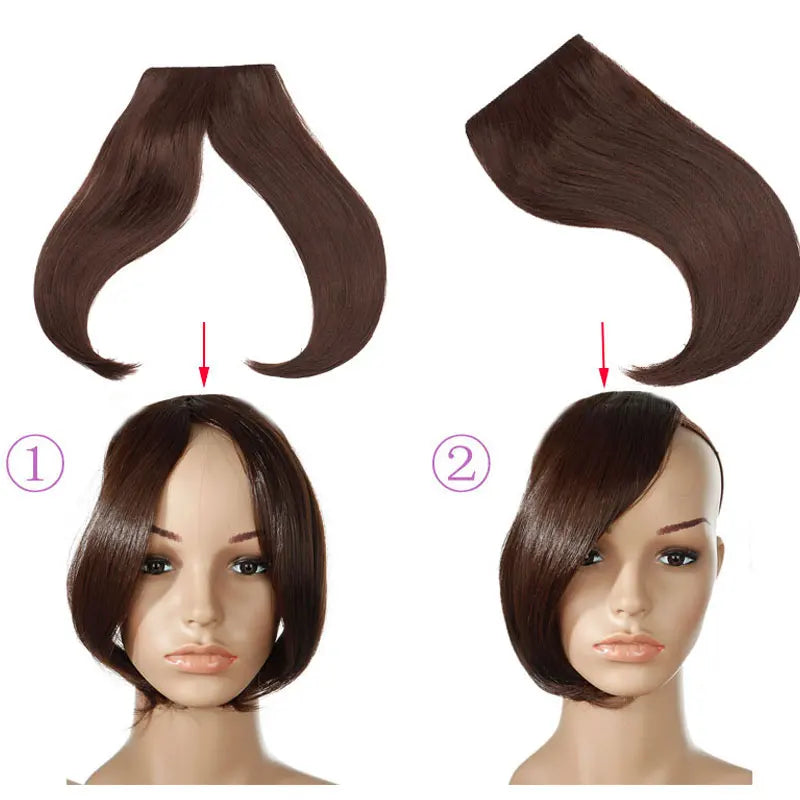 SNOILITE Synthetic Clip In Bangs Hair Extensions Black Brown Blonde Fake Fringe hairpiece 18colors blunt bangs for women