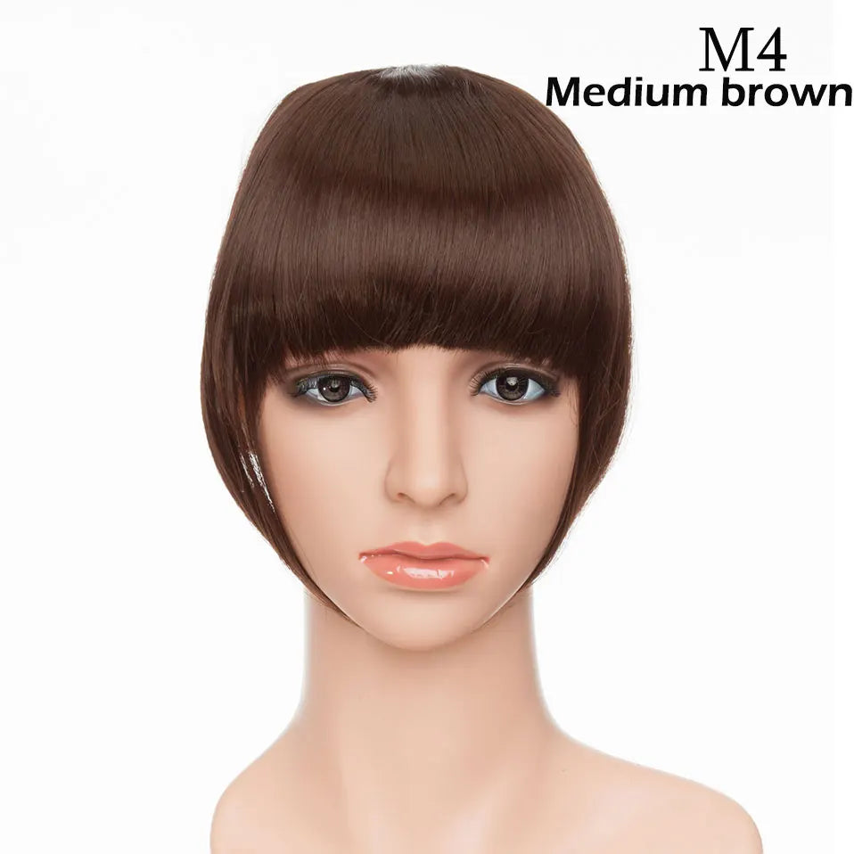SNOILITE Synthetic Clip In Bangs Hair Extensions Black Brown Blonde Fake Fringe hairpiece 18colors blunt bangs for women