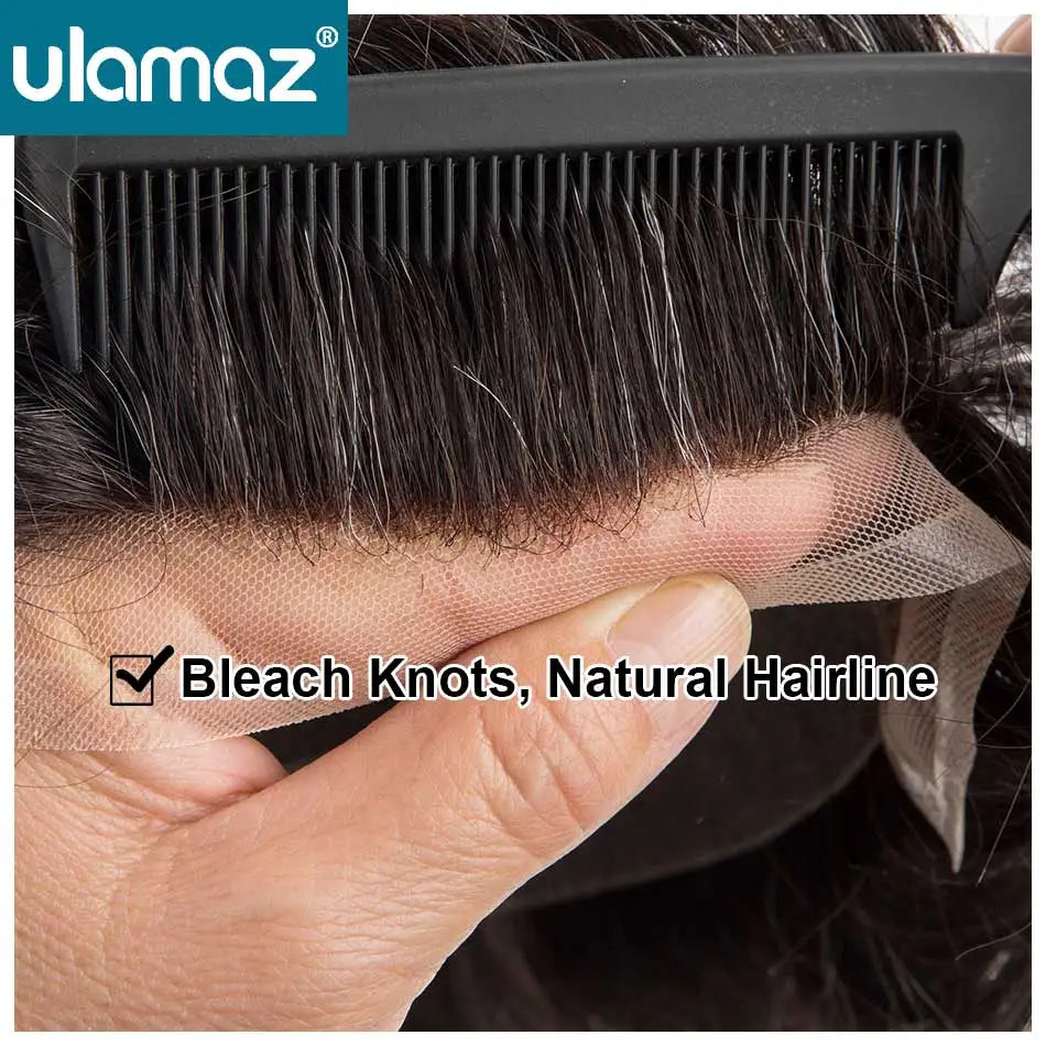 Lace Front Men's Wig Bleach Knots Capillary Male Hair Prosthesis Lace PU Toupee Wigs For Men Q6 Hair System Man Real Human Hair