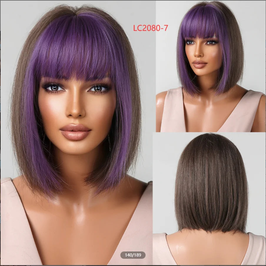Short Straight Synthetic Wigs Black Mixed Ginger Orange Wigs for Women Natural Hair With Bangs Heat Resistant Daily Cosplay Wigs