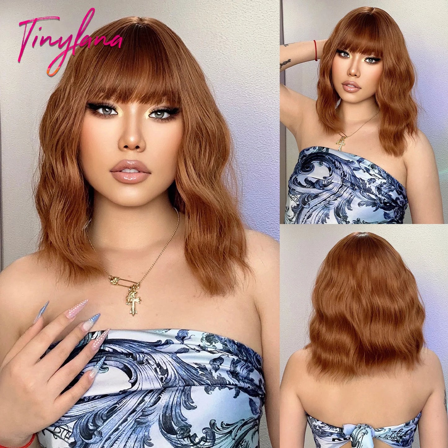 Bob Blue Curly Wavy Wigs with Bangs Short Colorful Cosplay Wigs for Women Afro Halloween DaiIy Natural Heat Resistant Fake Hair