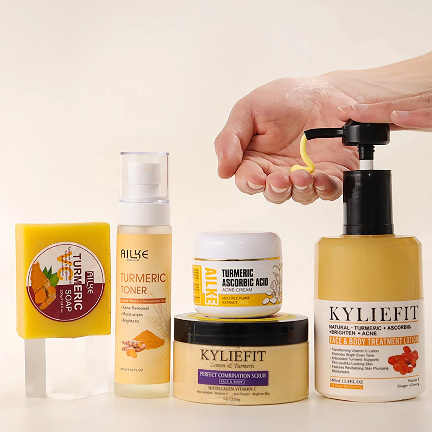 Organic Turmeric Skin Care Kit, Brighten, Remove Darkness, Spots, Acne, Lighten, Hydration, Exfoliate, Even Skin Tone,