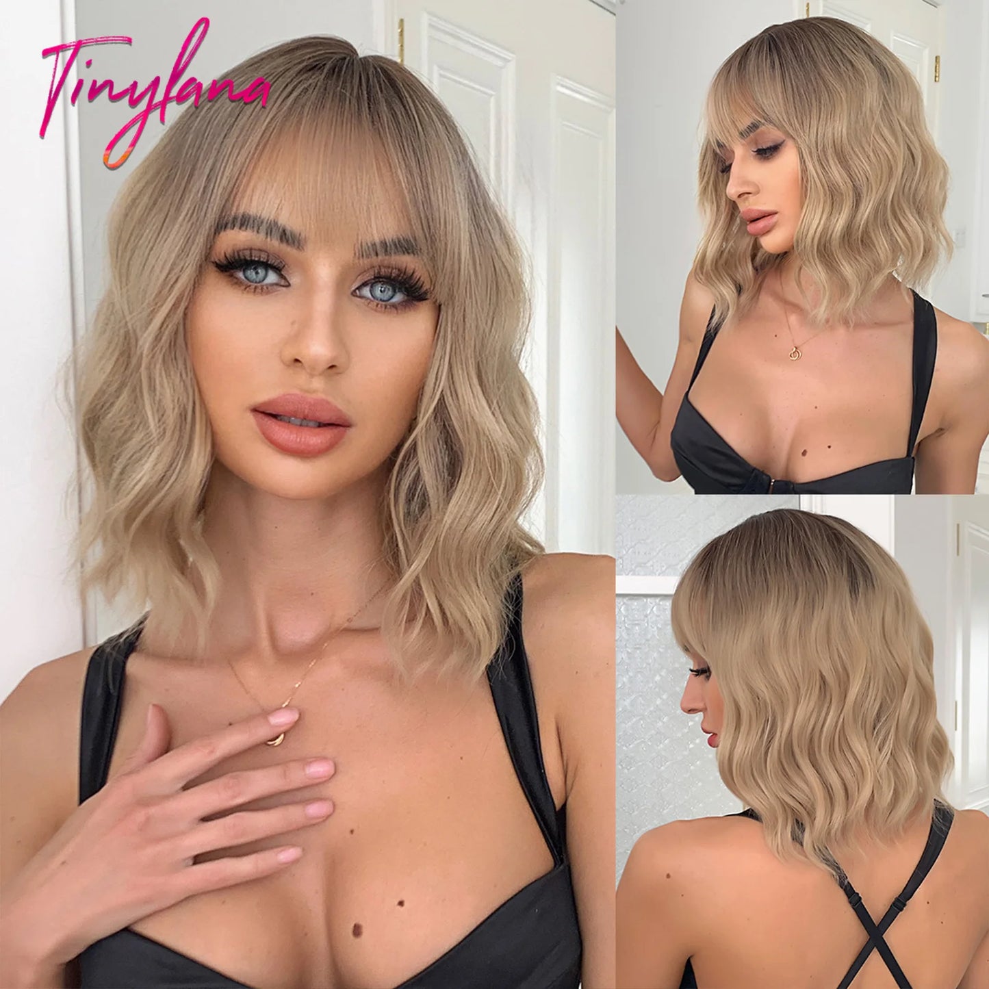 Bob Blue Curly Wavy Wigs with Bangs Short Colorful Cosplay Wigs for Women Afro Halloween DaiIy Natural Heat Resistant Fake Hair