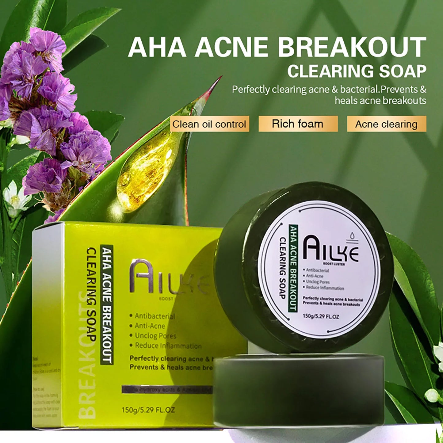 AILKE Organic Anti-Acne Cleansing Face Care Set, Smooth Skin, Reduce Pimples, Spots, Prevent Breakout