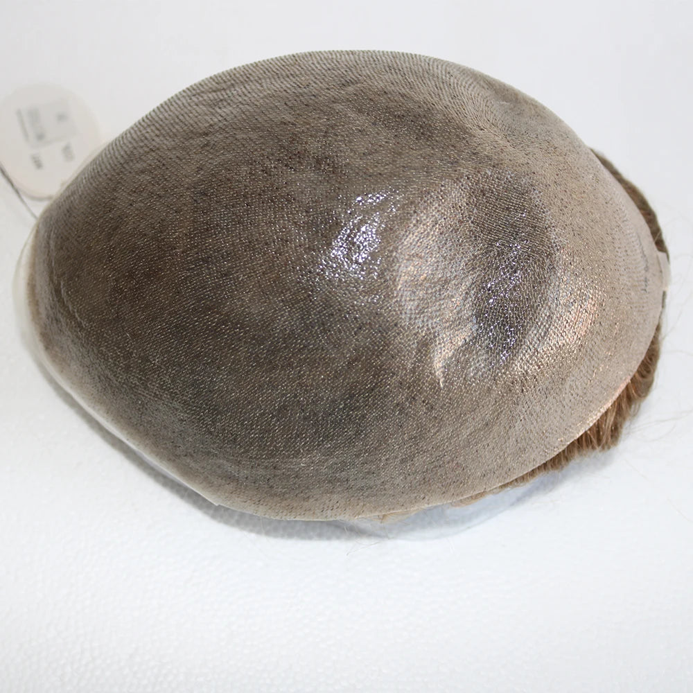 Dark Brown Men Toupee 80% Natural Hairline 0.02mm Invisible Super Thin Skin PU Black Grey Blonde Human Hair Hairpieces Prosthesi