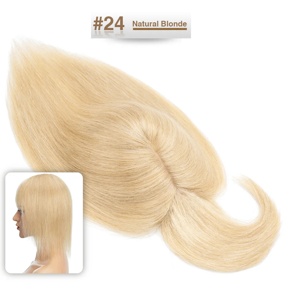 S-noilite Women Toppers Hair With Bangs Human Hair 7x13cm Silk Base Hair Cilp Wig Clip In Hair Extensions Hairpiece Natutal Hair