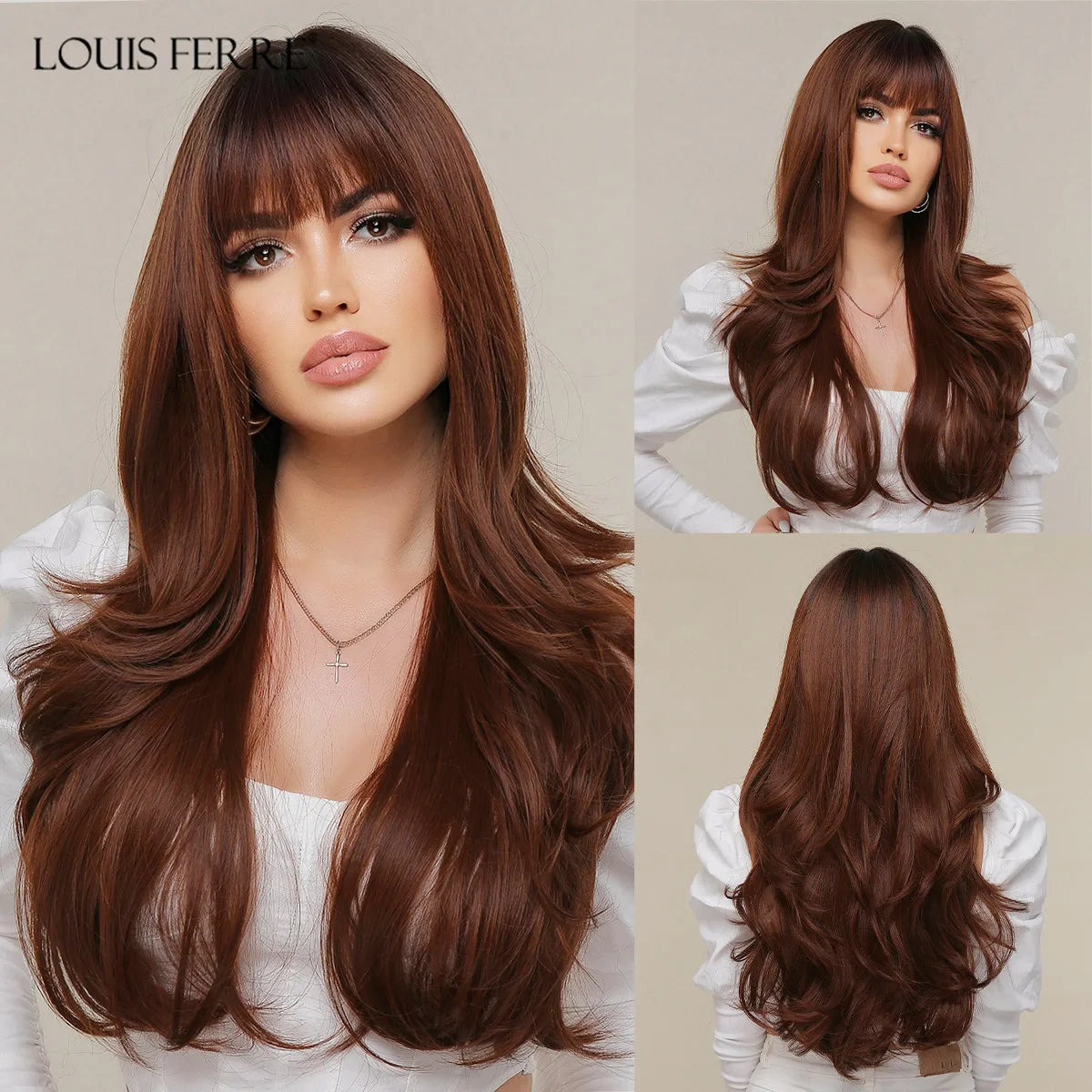 LOUIS FERRE Synthetic Black Green Ombre Long Wavy Curly Wig for Women Natural Hair With Bangs Cosplay Party Heat Resistant Wig