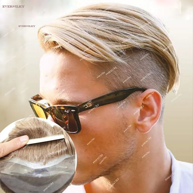 Ultra Thin Skin 1B80 Men Toupee Human Hair 0.02mm Full PU Gery Black Mix Wig Capillary Prosthesis Toupet Male Replacement System