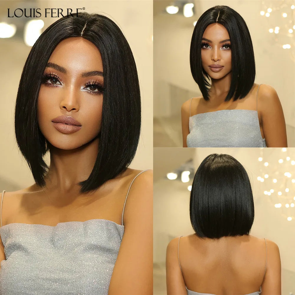 Short Straight Synthetic Wigs Black Mixed Ginger Orange Wigs for Women Natural Hair With Bangs Heat Resistant Daily Cosplay Wigs