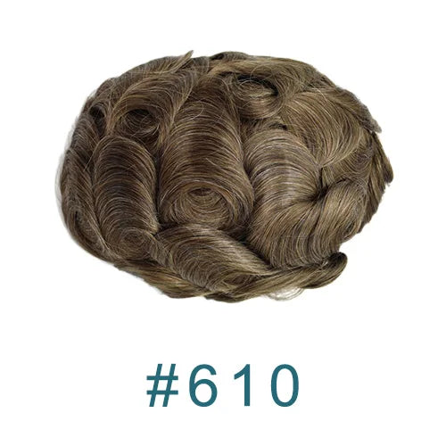 Dark Brown Men Toupee 80% Natural Hairline 0.02mm Invisible Super Thin Skin PU Black Grey Blonde Human Hair Hairpieces Prosthesi