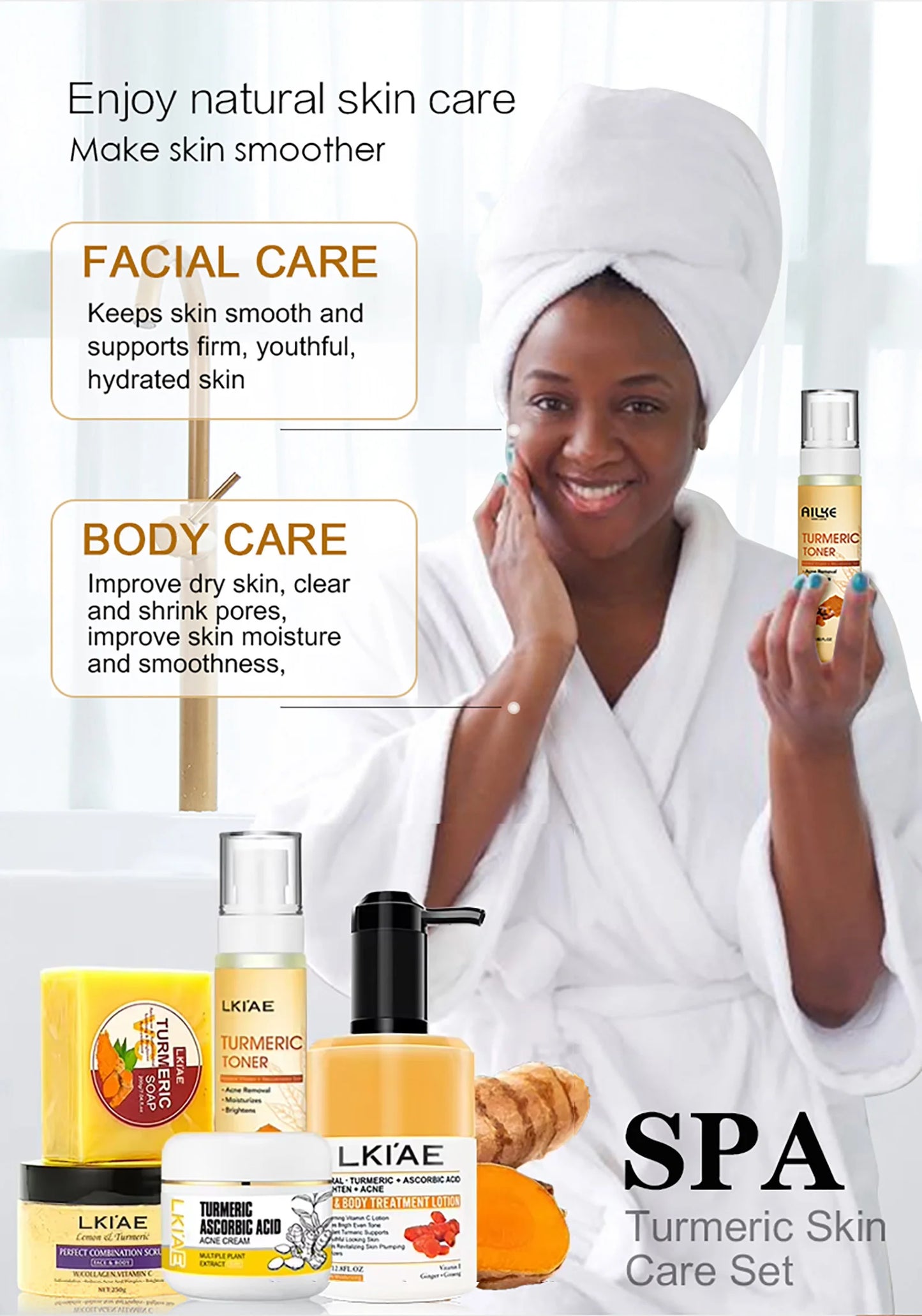 Organic Turmeric Skin Care Kit, Brighten, Remove Darkness, Spots, Acne, Lighten, Hydration, Exfoliate, Even Skin Tone,