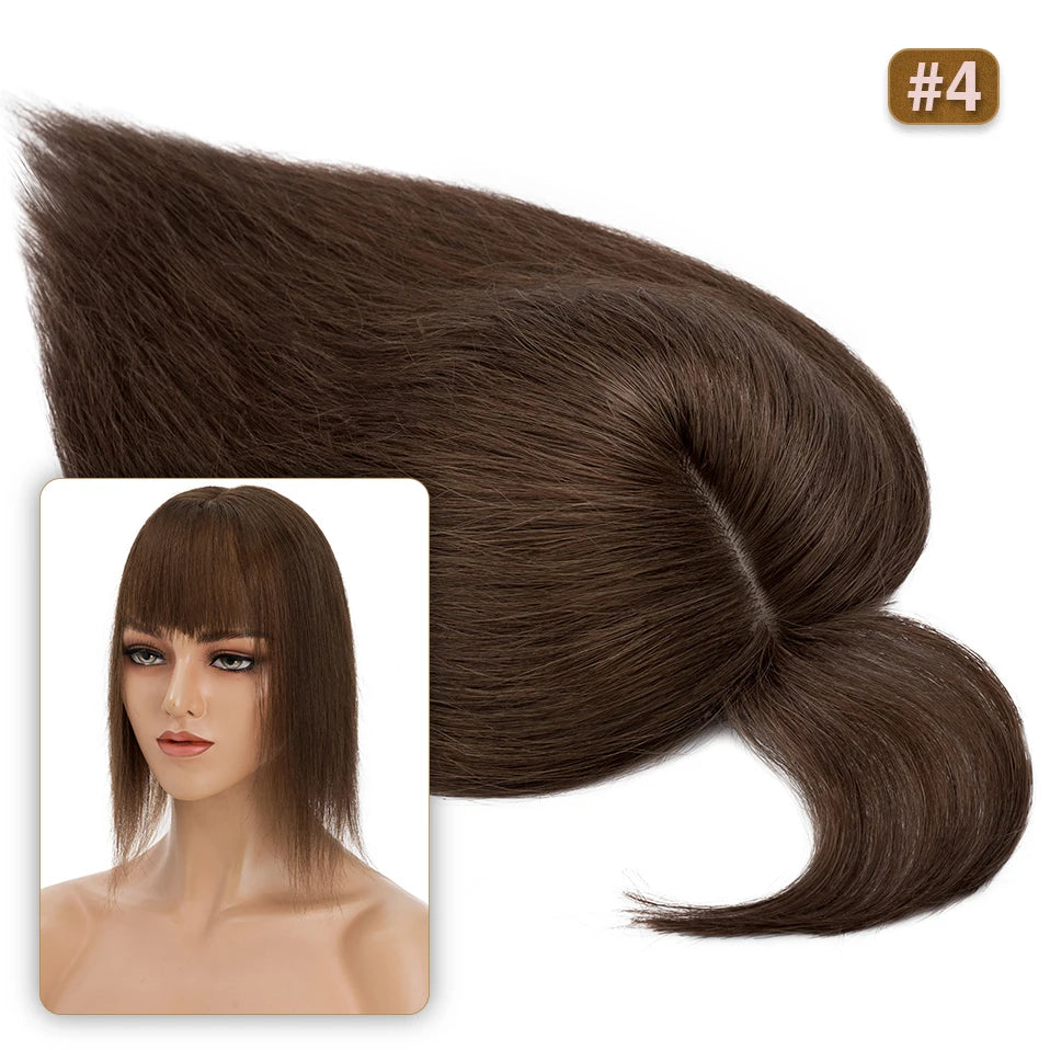 S-noilite Hair Toppers 10x12cm Women Topper 3.5x9cm Silk Base Natural Hair Wig 100% Human Hair For Women Hairpiece With Bangs