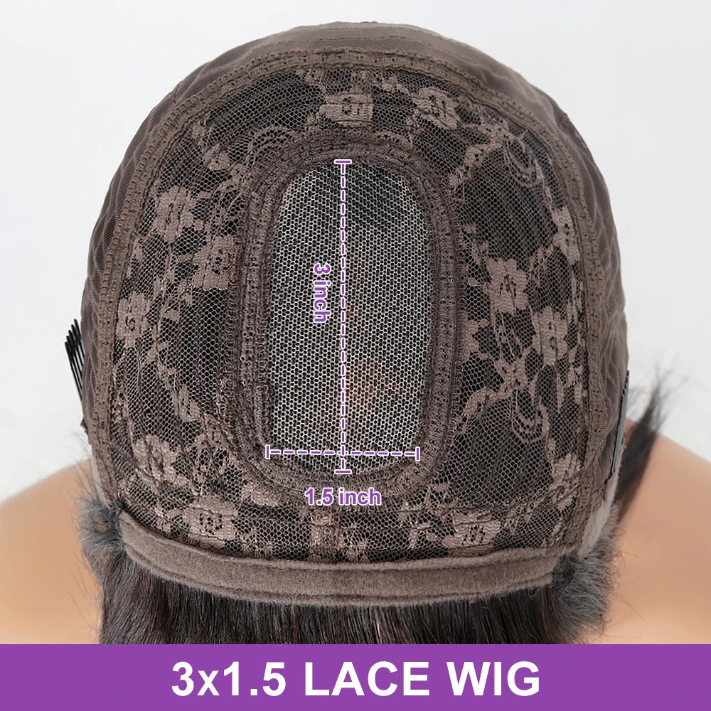 Reddish Brown Straight Layered Cut Lace Wigs with Bangs HD Lace Fake Scalp Synthetic Natural Layered Lace Front Wig Glueless Wig