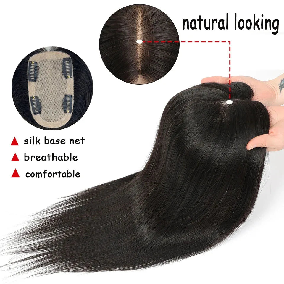 Black Brown Color Topper With Clips 3 Sizes Silk Base Virgin Human Hair Women Toppers Free Part Natural Scalp Top European Hair