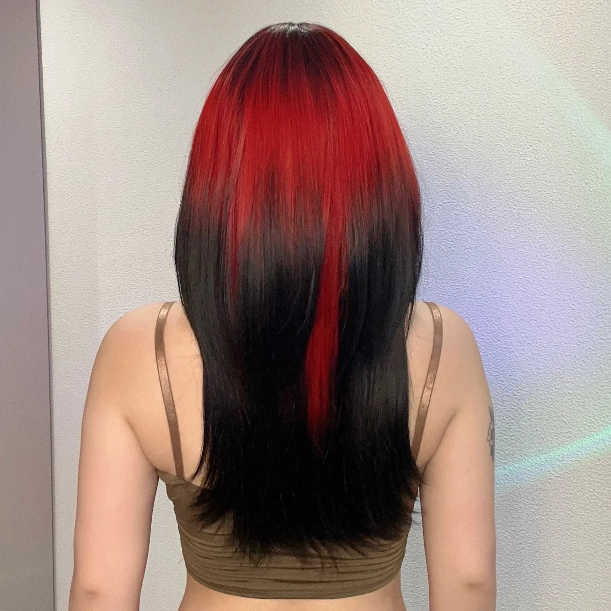 HENRY MARGU Ombre Red to Black Synthetic Wigs with Bangs Long Straight Layered Wig Colored Party Heat Resistant Hair for Women