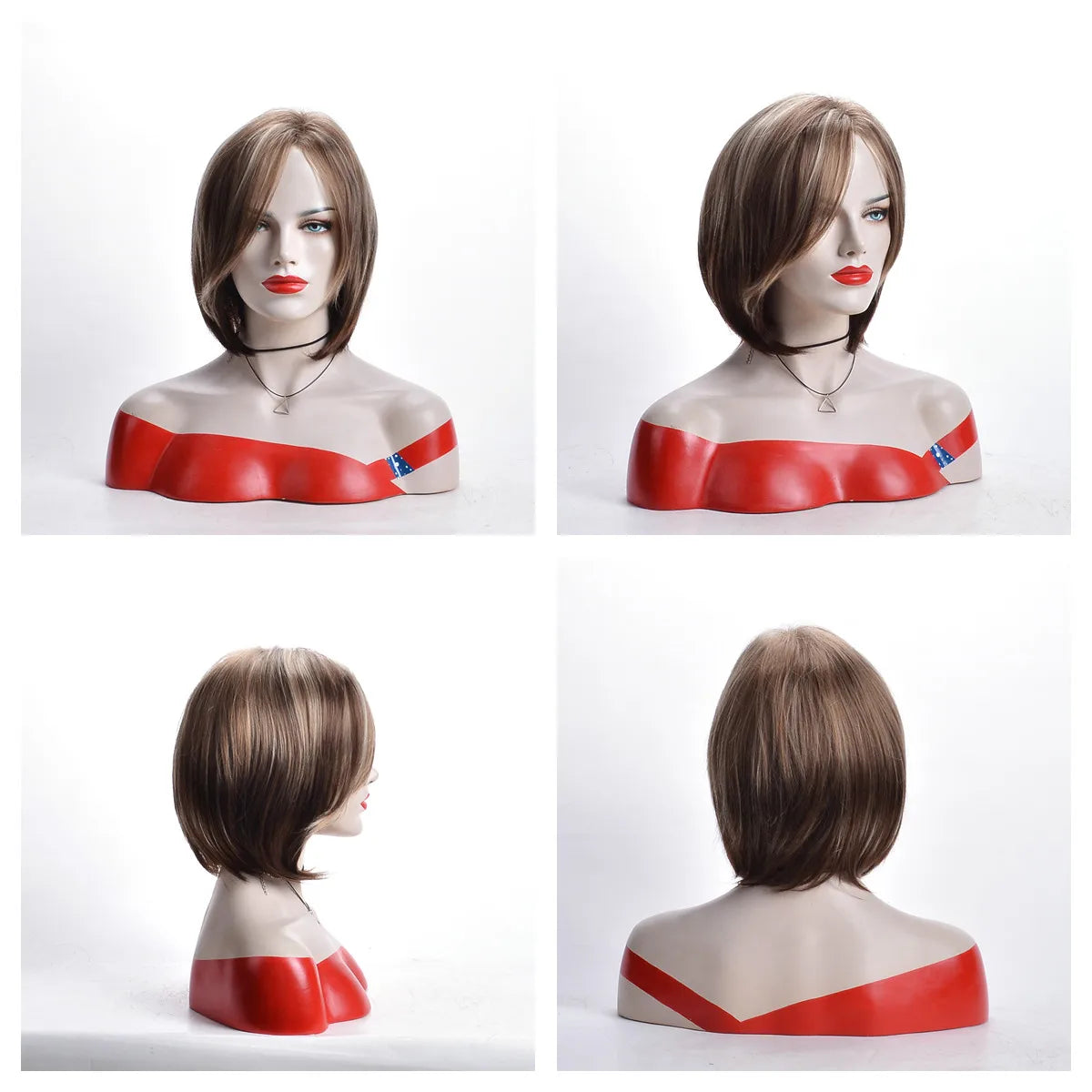 Women's Fashion Wig Natural Brown Short Bob Hair Wig with Side Bangs Daily Party Wigs for Women Female Heat Resistant Fake Hair