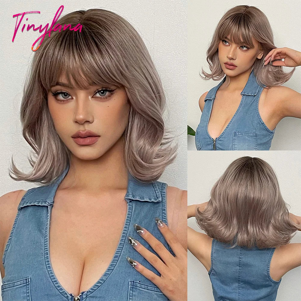 Bob Blue Curly Wavy Wigs with Bangs Short Colorful Cosplay Wigs for Women Afro Halloween DaiIy Natural Heat Resistant Fake Hair