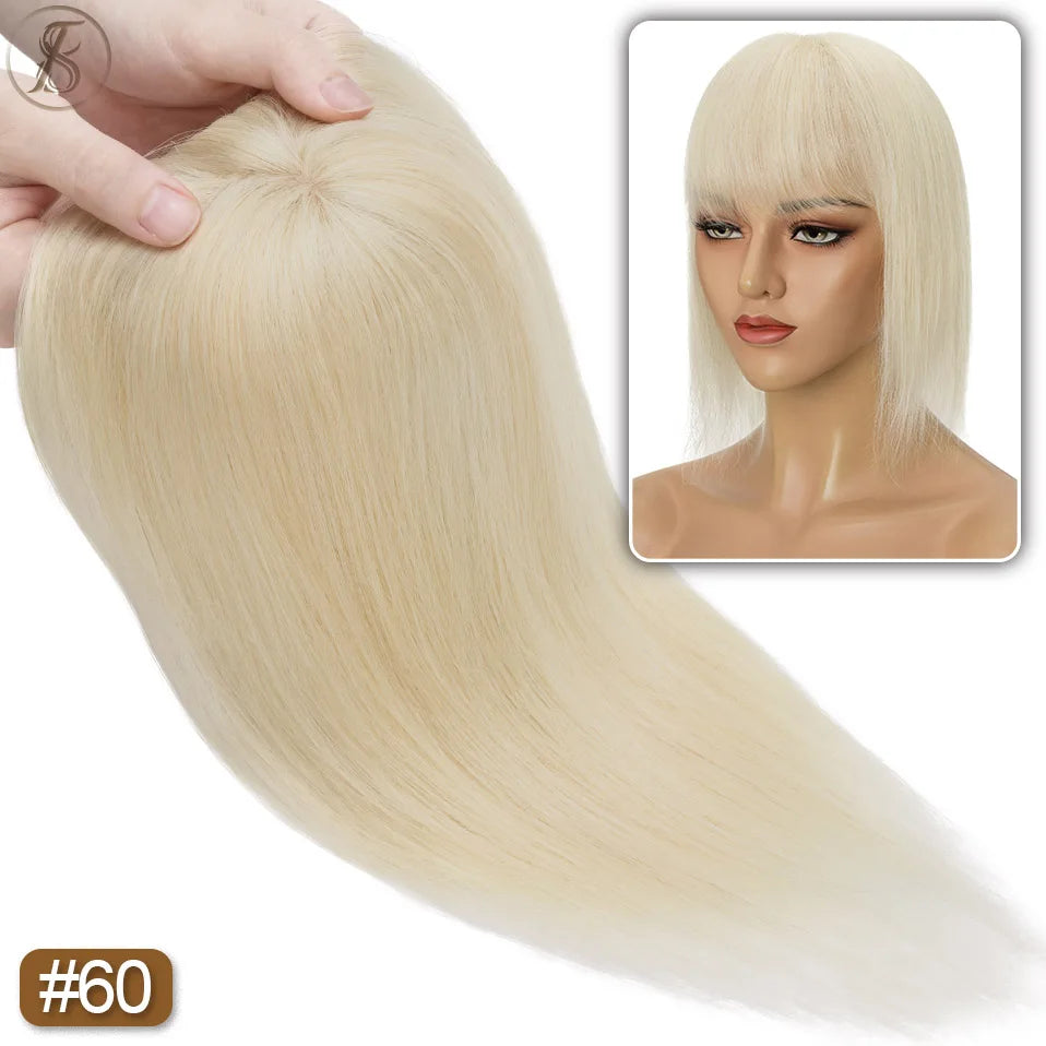 TESS Human Hair Toppers 8.5x8.5cm Women Topper 2cm Hair Vortex Natural Hair Wigs Center Crown Machine-made Hairpiece With Bangs