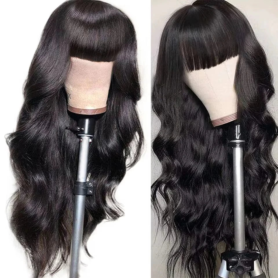 Varlea 200% Density Body Wave Human Hair Wigs Full Woven With Bangs Wig No Lace Wig Loose Body Wave Short Bob Human Hair Wigs