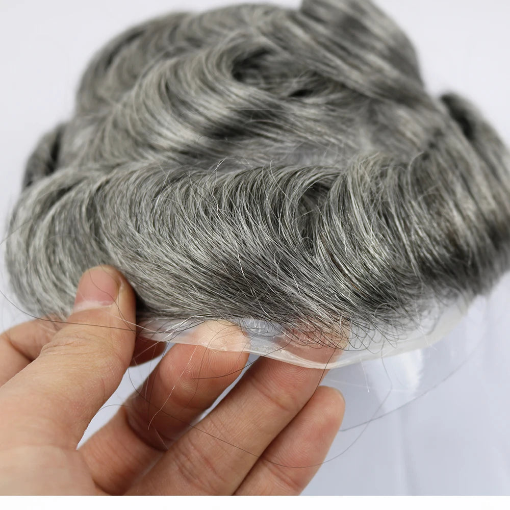 Dark Brown Men Toupee 80% Natural Hairline 0.02mm Invisible Super Thin Skin PU Black Grey Blonde Human Hair Hairpieces Prosthesi