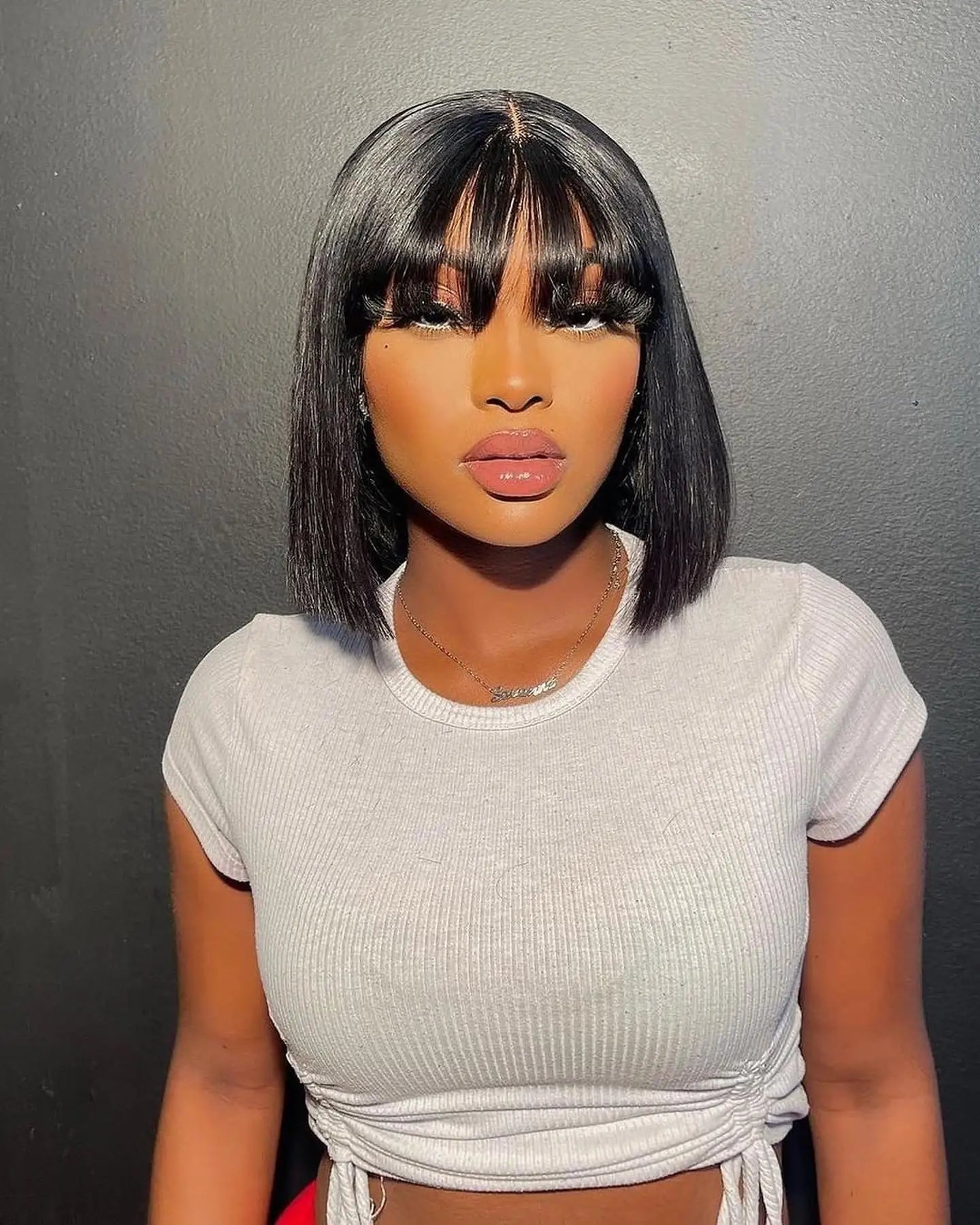 Glueless Straight Human Hair Wig With Bangs Short Bob Wig Human Hair Pre Plucked Brazilian Black Hair For Women Ready To Wear