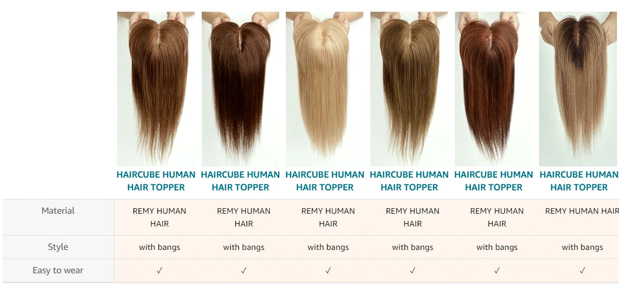 14 inch Hair Toppers for Women Brown Blonde Ombre Human Hair Toppers Silk Base Clips in Hair Extension Blonde Topper With Bangs