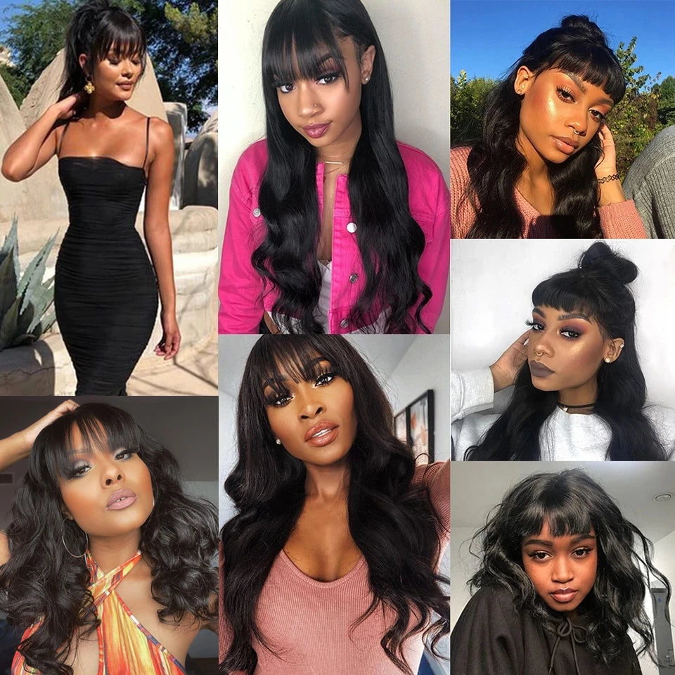 30 Inch 3x1 Middle Part Lace Wig Body Wave Wigs With Bangs Glueless Human Hair Wigs 200% Density Machine Made Wigs For Women