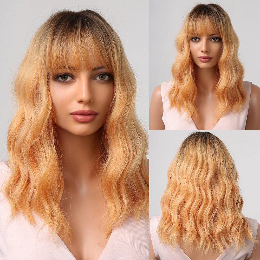 HENRY MARGU Short Half Black And Half White Wig Curly Wavy Shoulder Length Synthetic Hair Cosplay Wig with Bangs for Halloween