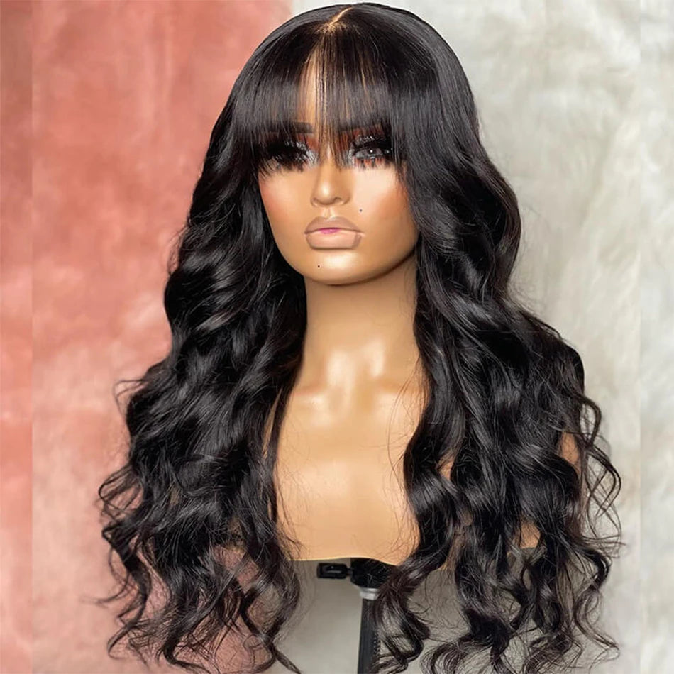 Body Wave Human Hair Wigs with Bangs 3X1 Middle Part Lace Wig Pre Plucked Body Wave Glueless Wig Machine Made Wigs For Women