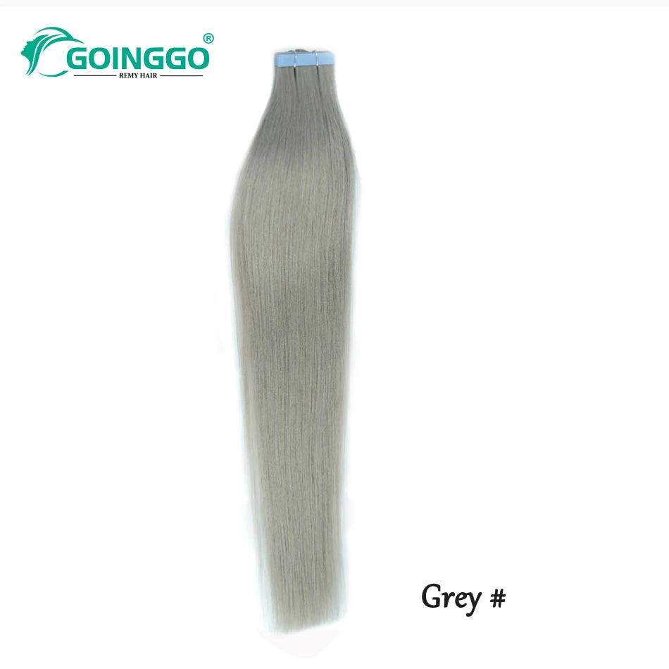 Straight Sliver Grey Human Hair Tape In Extensions Skin Weft Adhesive Tape In Grey Remy Hair Tape Extension 20Pcs/Set 50g 26Inch