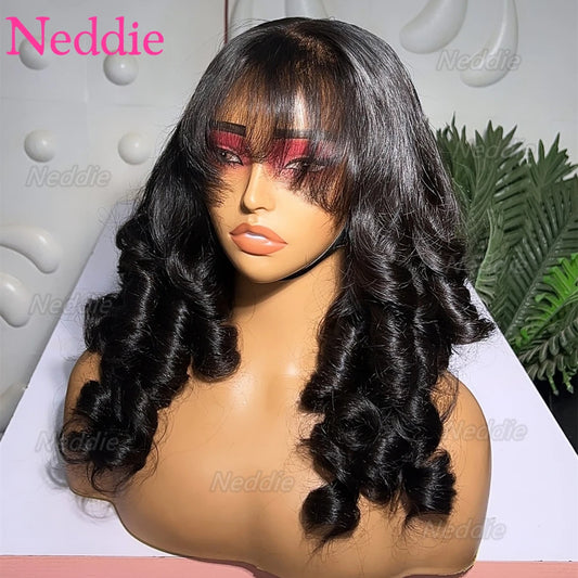 30 Inch Body Wave Human Hair Wigs With Bangs Full Machine Made Scalp Wig For Women Brazilian Remy Hair Fringe Bangs Wig 30 Inch