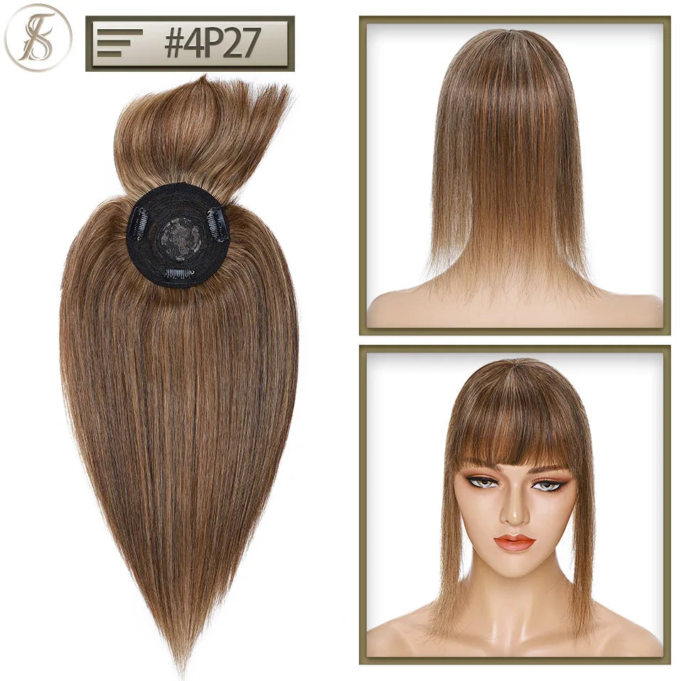 TESS Human Hair Toppers 8.5x8.5cm Women Topper 2cm Hair Vortex Natural Hair Wigs Center Crown Machine-made Hairpiece With Bangs