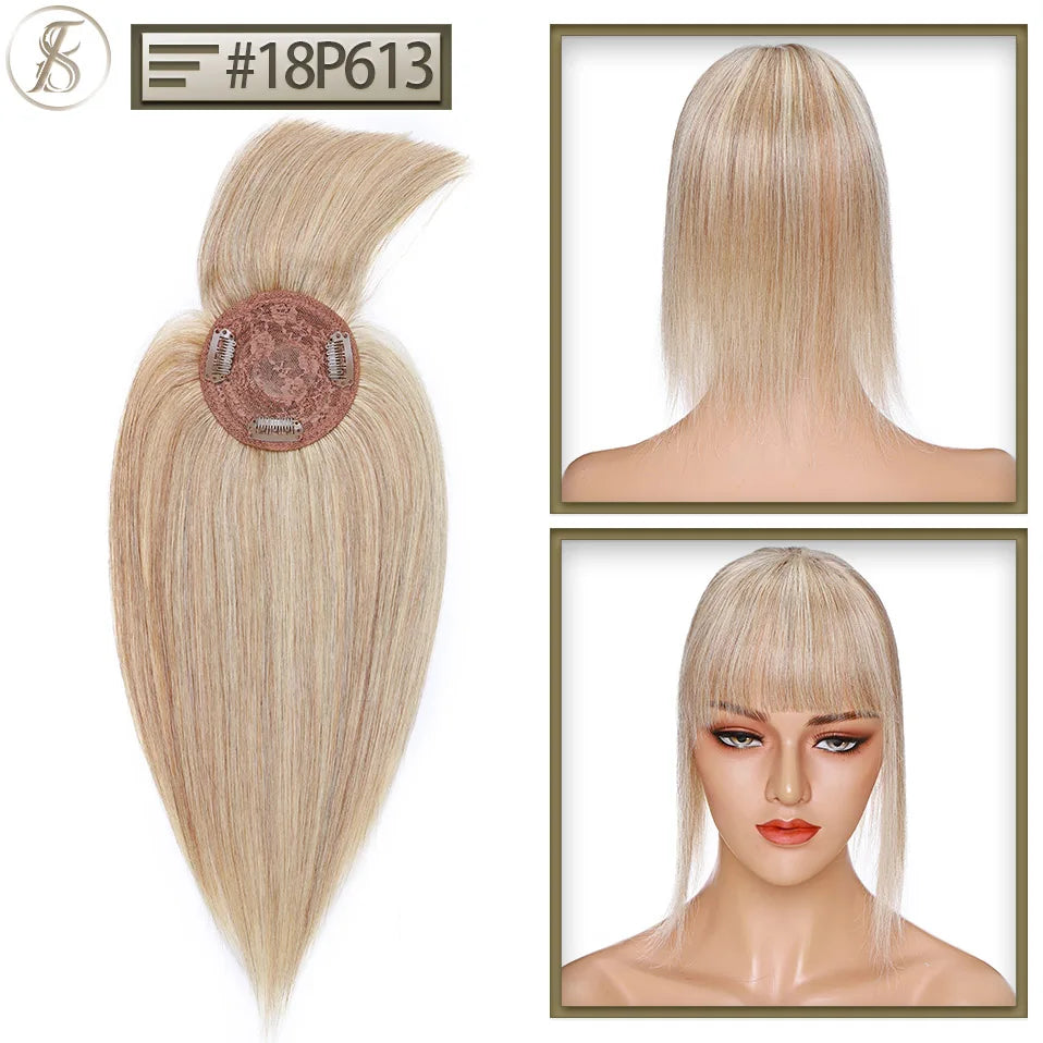 TESS Human Hair Toppers 8.5x8.5cm Women Topper 2cm Hair Vortex Natural Hair Wigs Center Crown Machine-made Hairpiece With Bangs