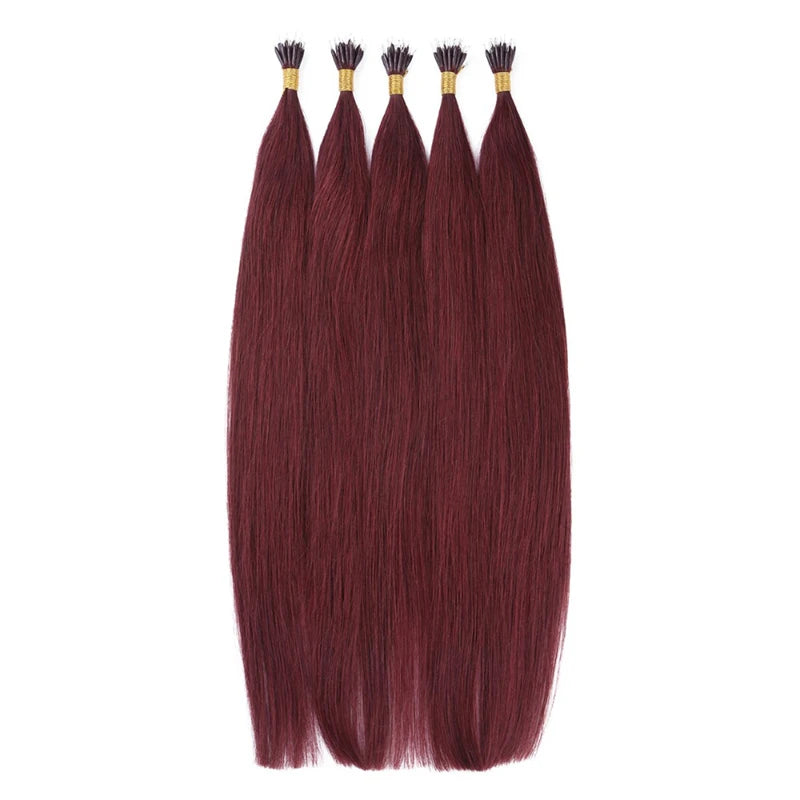 Remy Nano Ring Tip Elastic Hair Real Straight #60 Burmese Human Hair Extensions 14-30INCH Fusion Virgin Hair Extensions