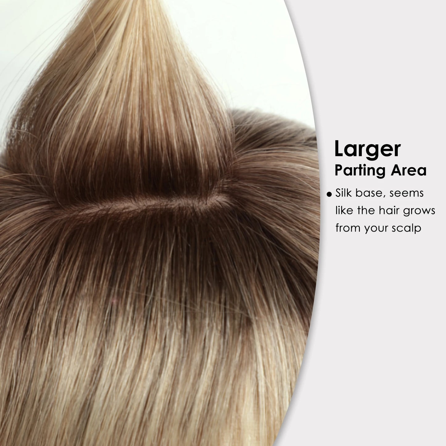 14 inch Hair Toppers for Women Brown Blonde Ombre Human Hair Toppers Silk Base Clips in Hair Extension Blonde Topper With Bangs